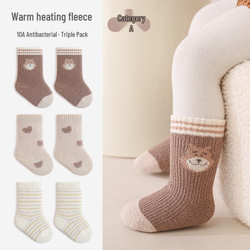 5-Cotton 3-Pack Cartoon Fleece-Lined Baby Socks