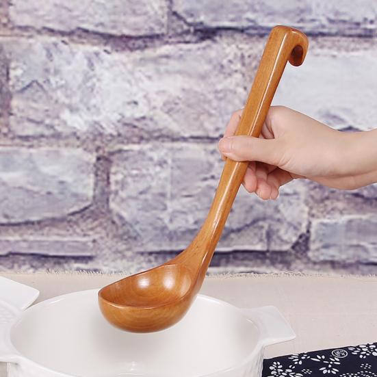 Wooden Soup Ladle Long Handle Hot Pot Spoon Oil Scoop Kitchen Cooking Utensil