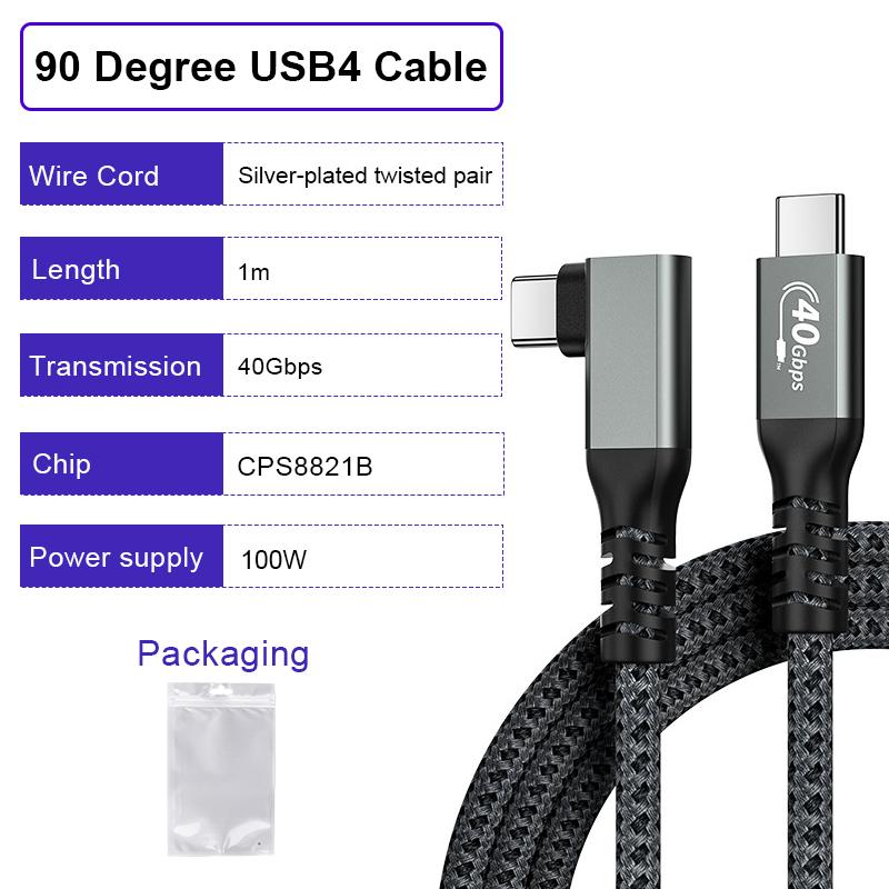 ULT-unite USB4 Multifunctional 90 Degree 8K Video 40Gbps Data Cable USB Type C Fast Charging With Polybag Packing for Data Video 1 meter