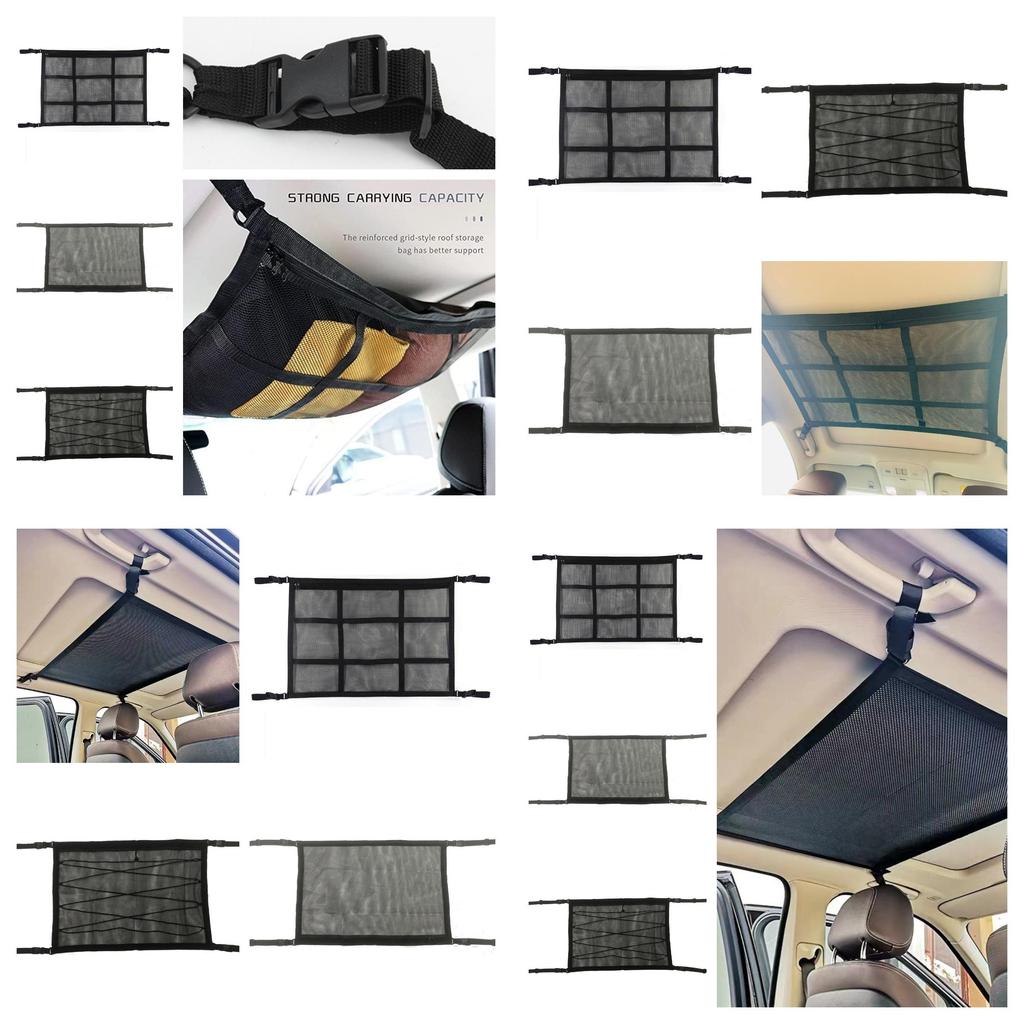 Car Top Storage Net For Organizing Auto Accessories Black Double-layer Cross Weave Style