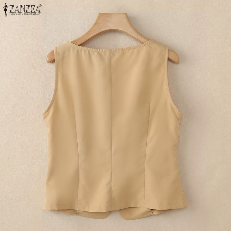 ZANZEA Canottiere Casual da Donna con Scollo a U, Colore Unico, Vestibilità Larga, Senza Maniche