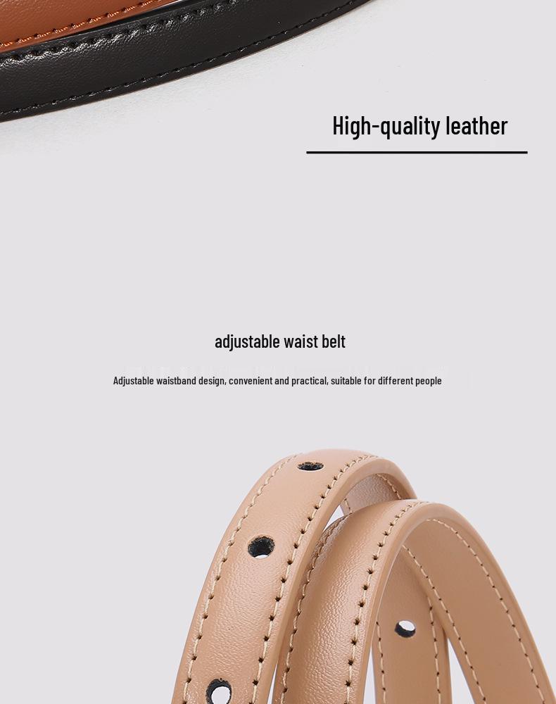 Women's Genuine Leather Bowknot Waist Belt - Simple, Versatile, Thin Cowhide Accessory for Dresses, Skirts, Shirts, and Trousers.