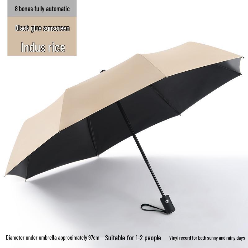 Reinforced Stormproof 10-Rib Folding Umbrella with Thickened Black Glue and UV Sun Protection