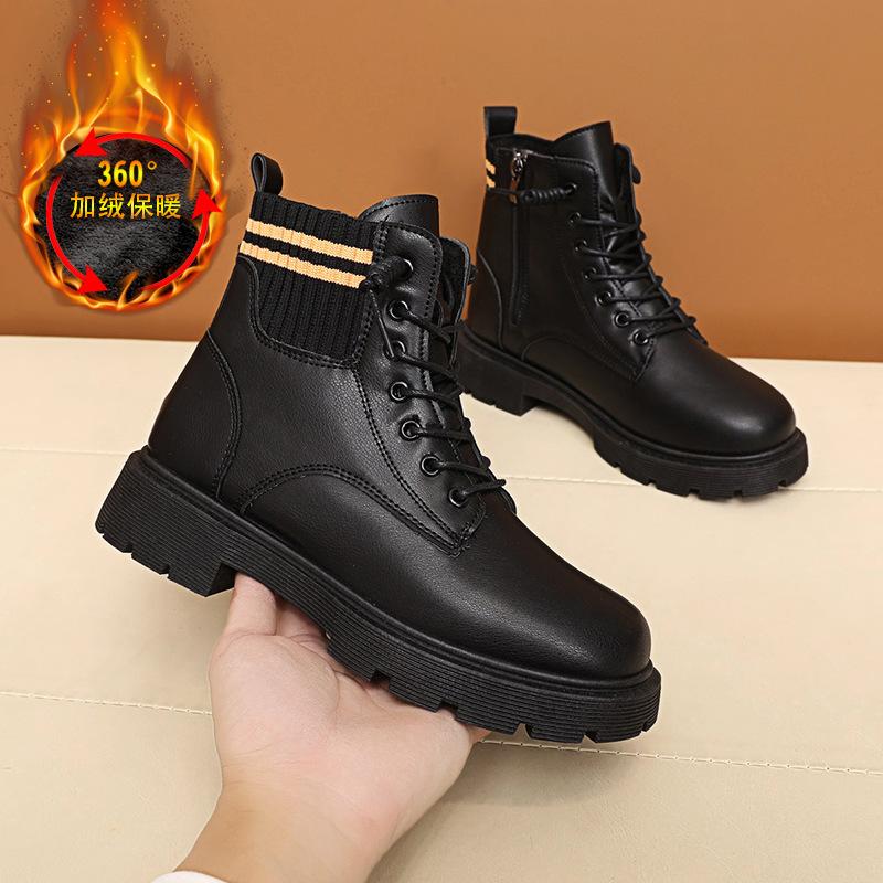 

Женские ботинки British Martin 2024 года, новые зимние ботинки, универсальные женские туфли, черные короткие ботинки в стиле ретро, бархатные хлопковые ботинки 40