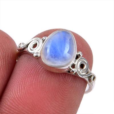 Natural Rainbow Moonstone Gemstone 925 Solid Sterling Silver Ring Size 6 r4T61
