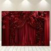 Red Curtain Background with Floral Design, Party, Wedding, Photography, Home Decor, Versatile for All Occasions and Seasons