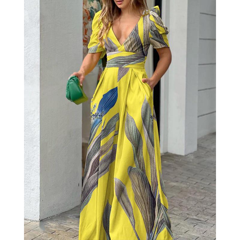 2023 Spring Women's Fashion V-neck Waist-Cinching Wide-Leg Jumpsuit