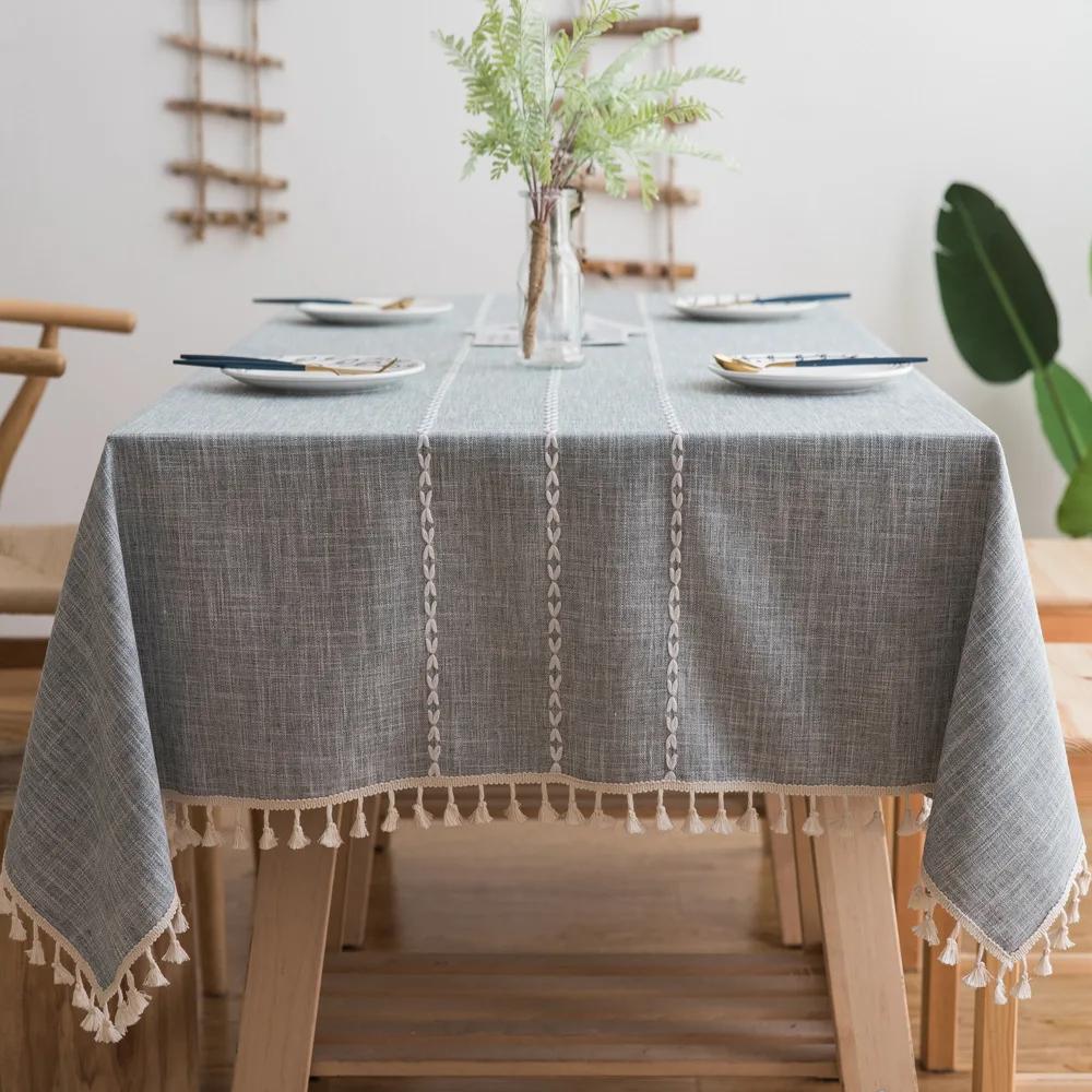 Battilo Linen Tablecloth Rectangular Tables Cloth With Tassel Waterproof Coffee Desks Cover for Dining Table Wedding Decor