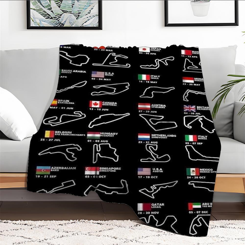 Throw Blanket Aesthetic Track F1 Portable Home Travel Camping Sofa Picnic Thick Warm Map Flannel Blanket