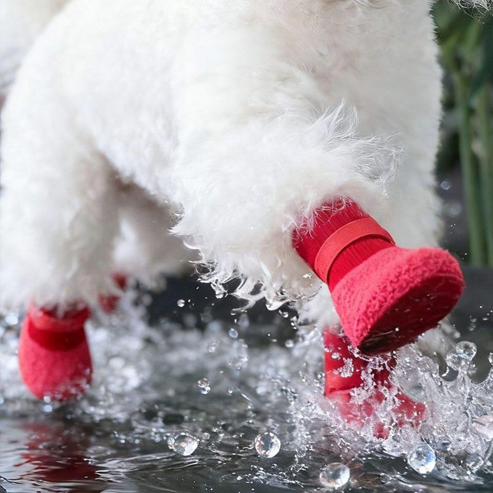 4Pcs/Set Cute Anti-slip Dog Shoes Anti-dirty Waterproof Pet Boots Adjustable Wear Resistant Dog Foot Cover Autumn Winter