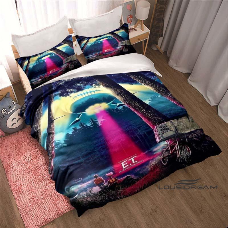 

E.T. the Extra-Terrestrial Cartoon-Print 3-Piece Bedding Set — Duvet Cover & Pillowcases | Suitable for Teens & Children 260X240cm