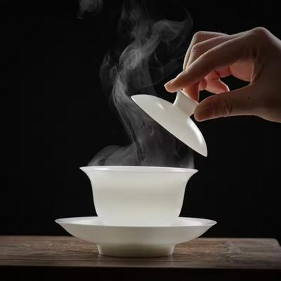 Handmade Liuli Glazed Gaiwan Chinese Tea Set Porcelain Lidded Bowl for Gongfu Tea Ceremony Home Use