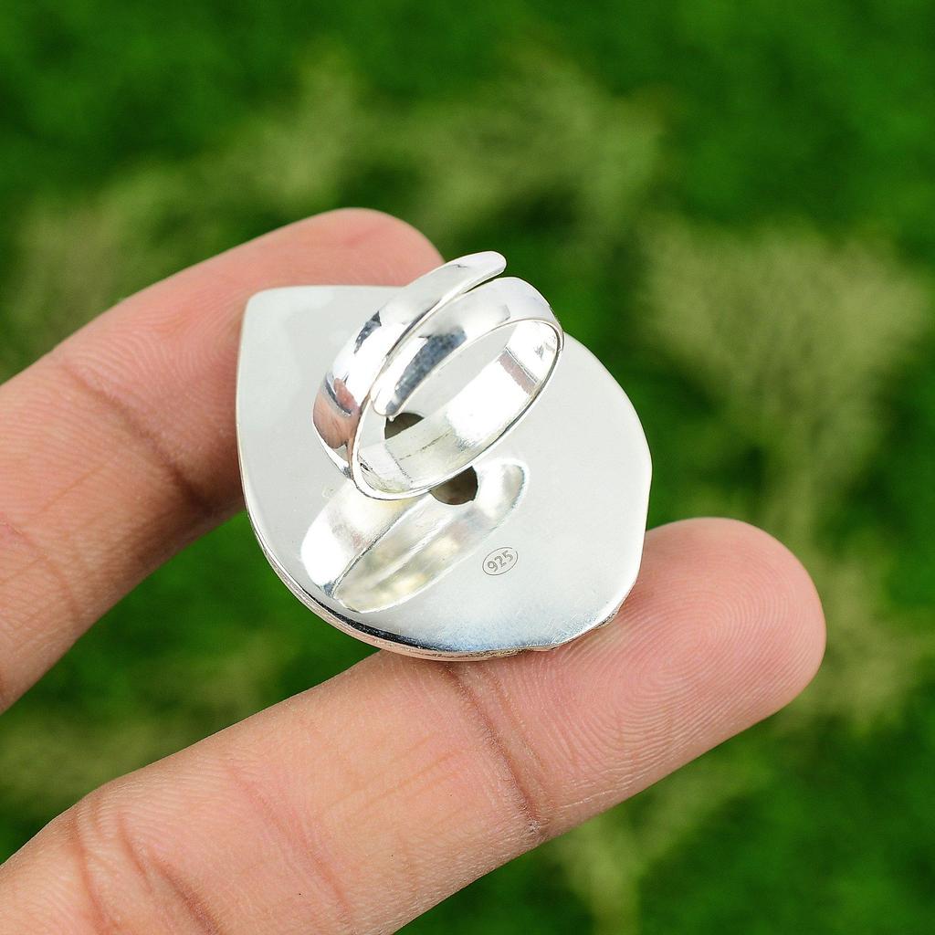 Gift For Women Promise Adjustable Ring 925 Silver Natural Scolecite Gemstone