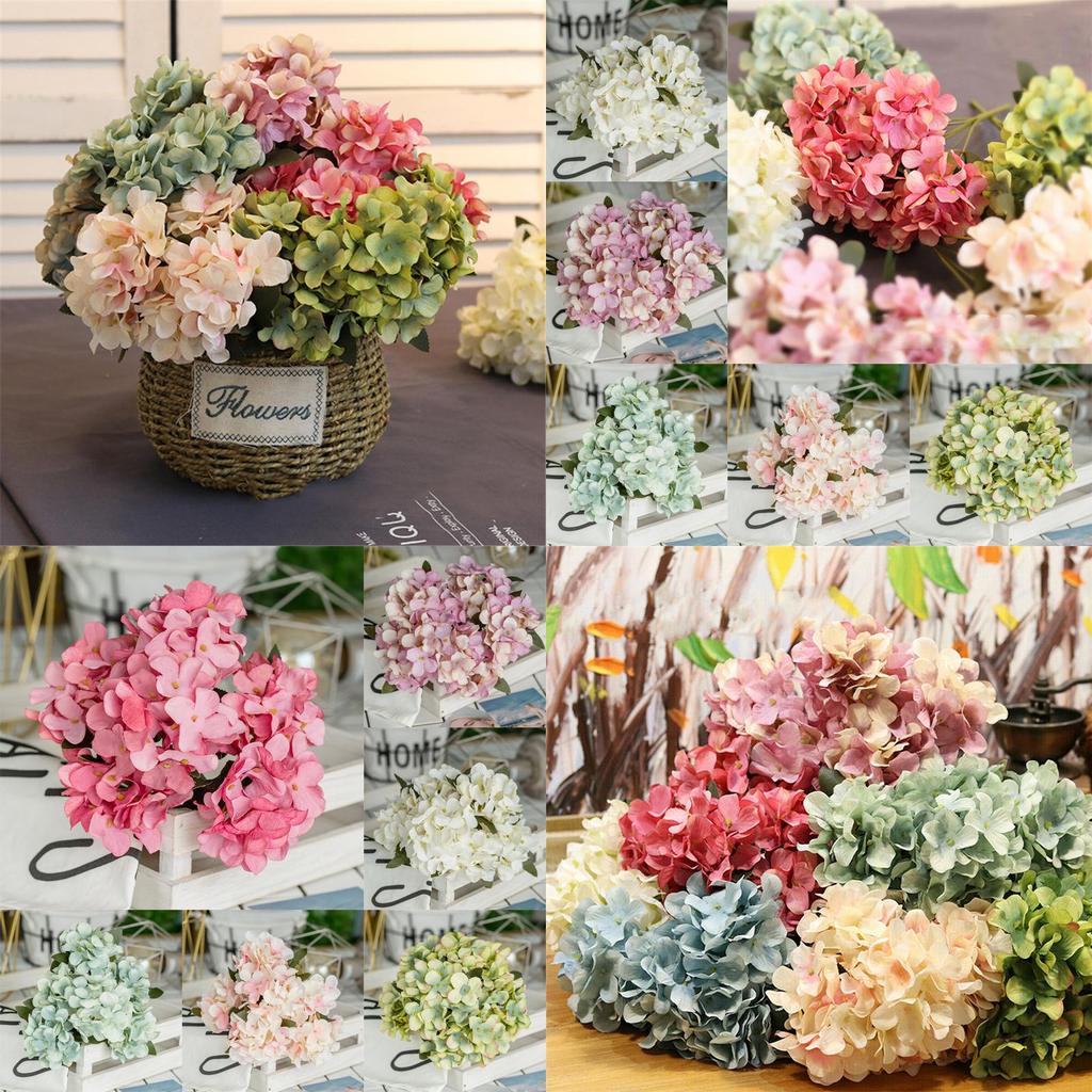 Stunning 6 Heads Artificial Silk Hydrangea Fake Flower Bridal Bouque For Elegant Home Decor