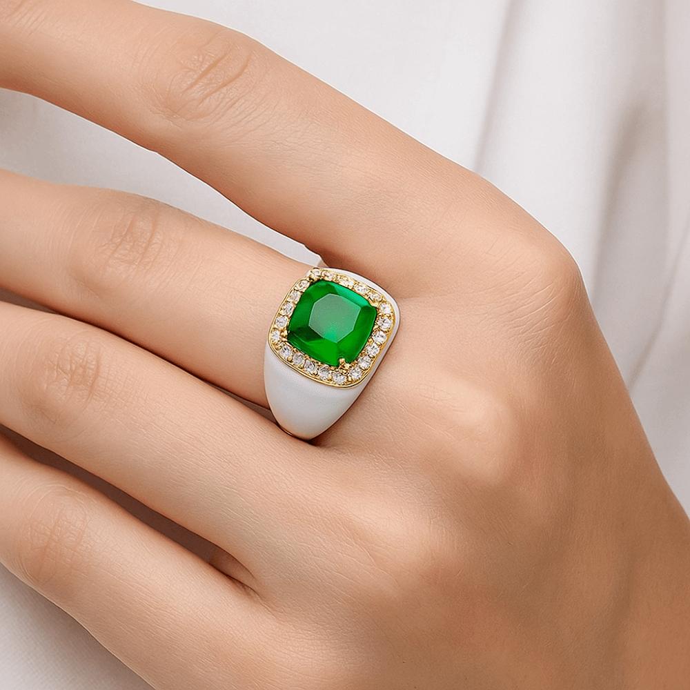 Gold Plated Zircon Open Ring Multicolor Geometric Square Ring Enamel Dripping Oil Ring  For Women