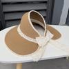 Lace Ribbon Bow Empty Top Hat Women's Summer Big Eaves Straw Sun Hat Sunscreen Resort Beach Straw Hat