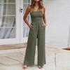 Women's Fashion Wide-Leg  Color Strapless Pocket Waist-cinching Jumpsuit