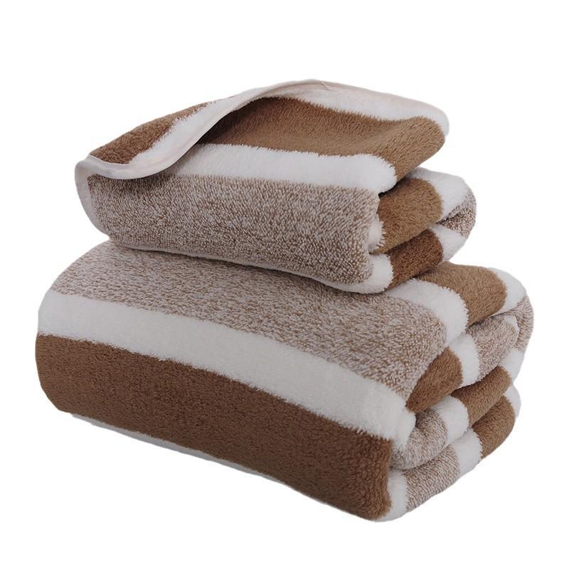Extra Large Absorbent Coral Fleece Bath Towel with Wide Stripes