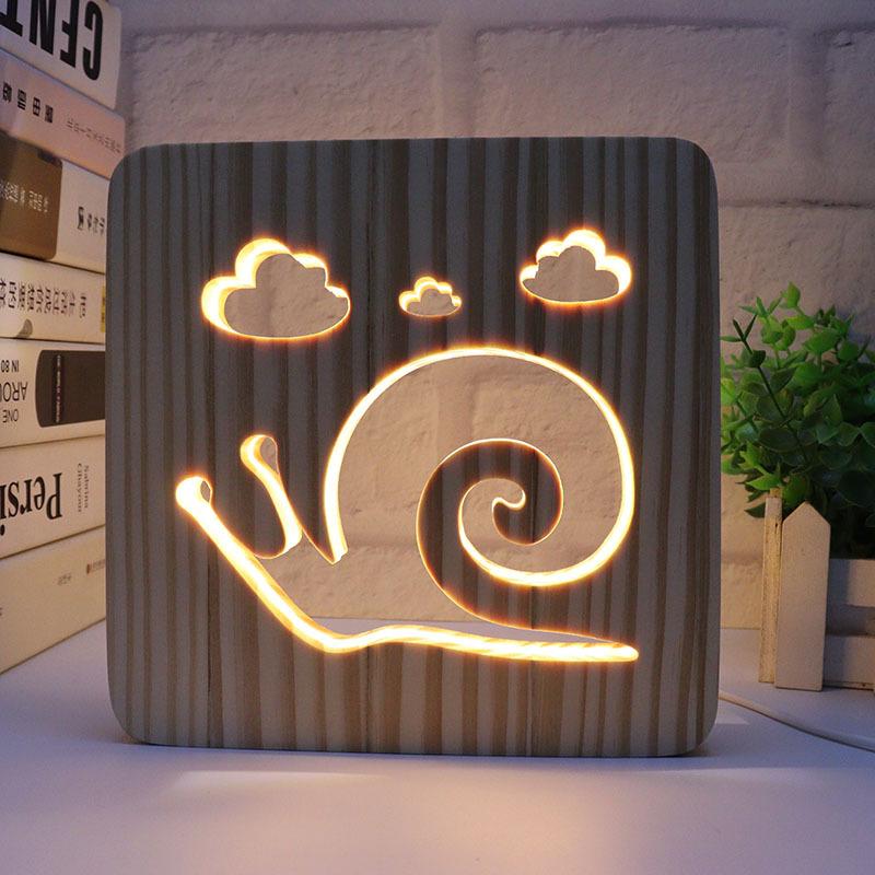 Creative 3D Night Lamp Corporate Gift Design Letter Music Notes Solid Wood Hollowed-out Carving LED Desk Lamp Wooden