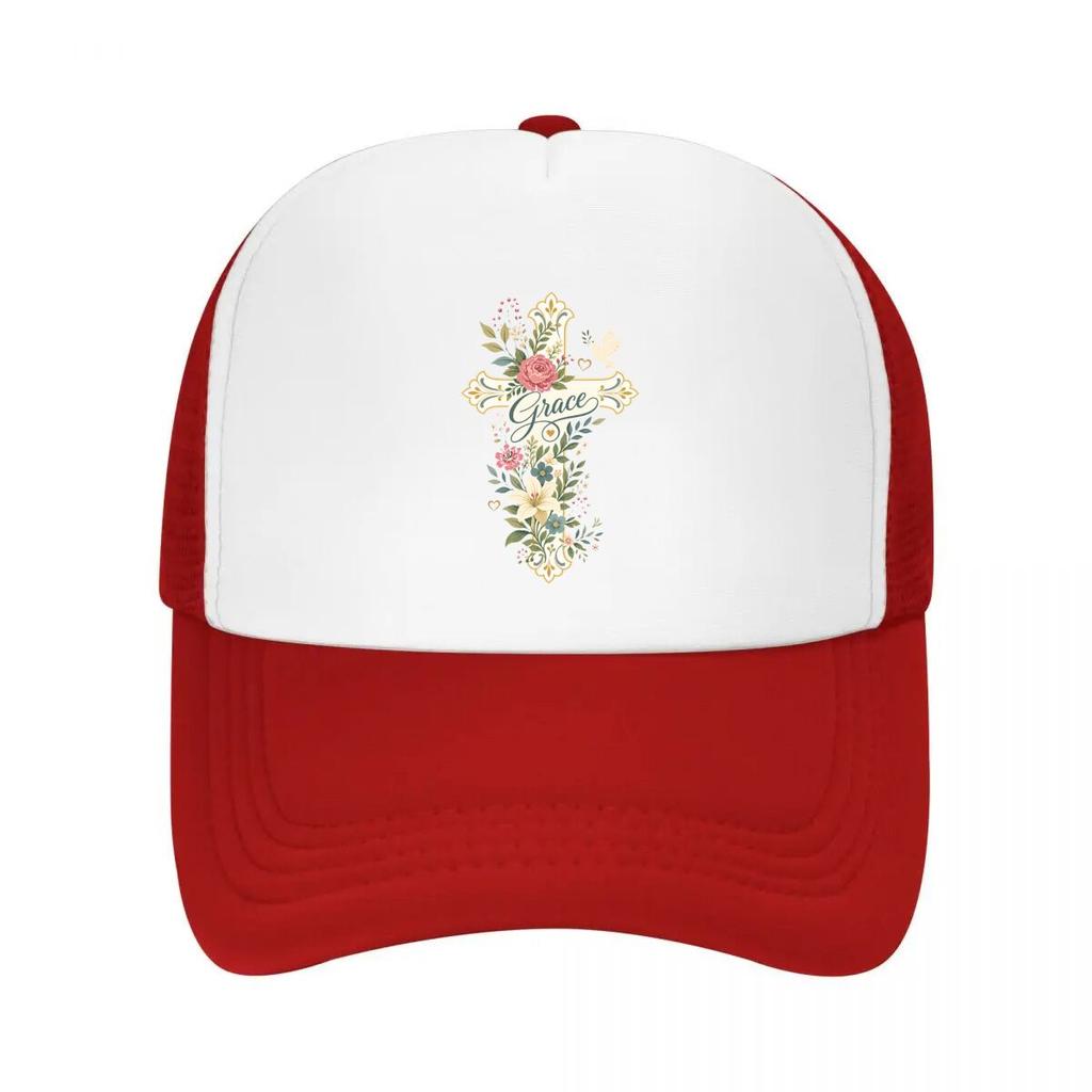 Grace Filled Floral Cross Blessing Mesh Baseball Cap Casual Hat Outdoor For Womens Unisex FeUnisex