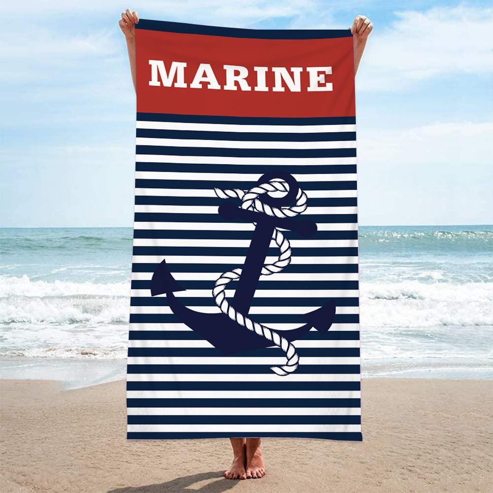 Maritimes gestreiftes Anker-Strandtuch - Marineblau Weiß Schnelltrocknendes Handtuch für Sommerstrand, Pool, Kreuzfahrt, Reisen & Badezimmer