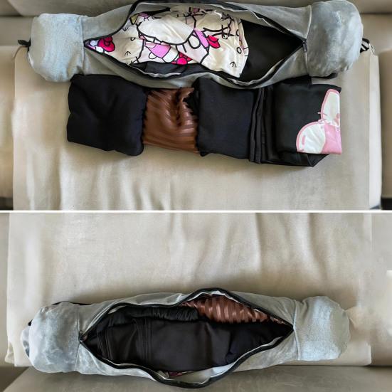 Travel Neck Pillow Stuffable with Clothes Pillow Case with Zipper Fillable Storage Bag Neck Pillow with Adjustable Strap for Airplane