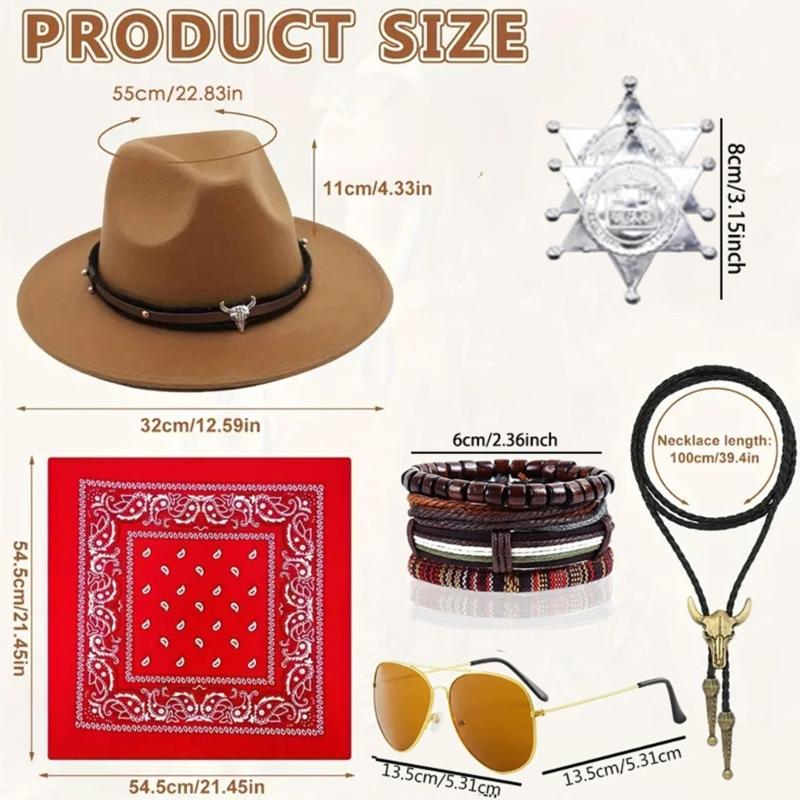 Cowboy Halloween Costume Accessories Breathable Cosplay Outfit 5/7Pcs With Hat Scarf Vest For Parties Event