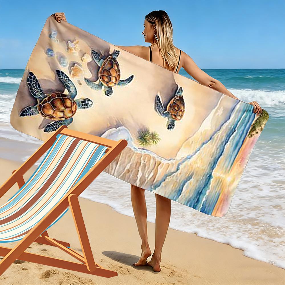 Sea Turtles on Beach at Sunset Design Beach towel quick-drying for travel outdoor sports jogging beach and swimming