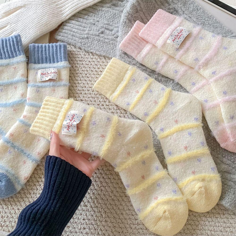 Absorb Sweat Mid Tube Socks Candy Color Thickened Floor Socks Korean Women's Socks  Autumn Winter