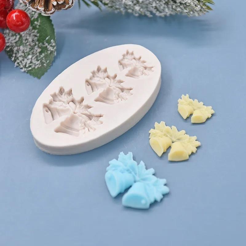 Stampo in Silicone Campana di Natale a 3 Fori Stampo per Fondente Strumenti per Decorare Torte Stampi per Cioccolato Pasta di Gomma Sugarcraft Strumenti da Forno per Cucina