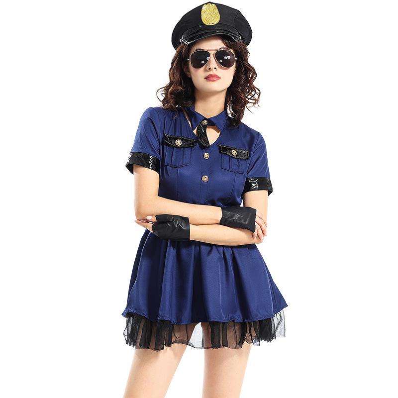 

Style Blue Policewoman Play Game Costume Halloween Party Uniform Cute Dress Set S темно-синий