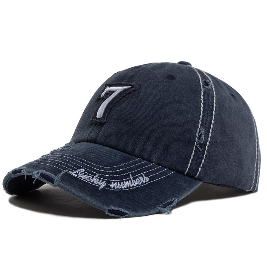 Men‘s Baseball Cap White Line 7 Embroidered Patch Women Hat Summer Vintage Break Hole Visor Casual Caps Fashion Hats For Unisex