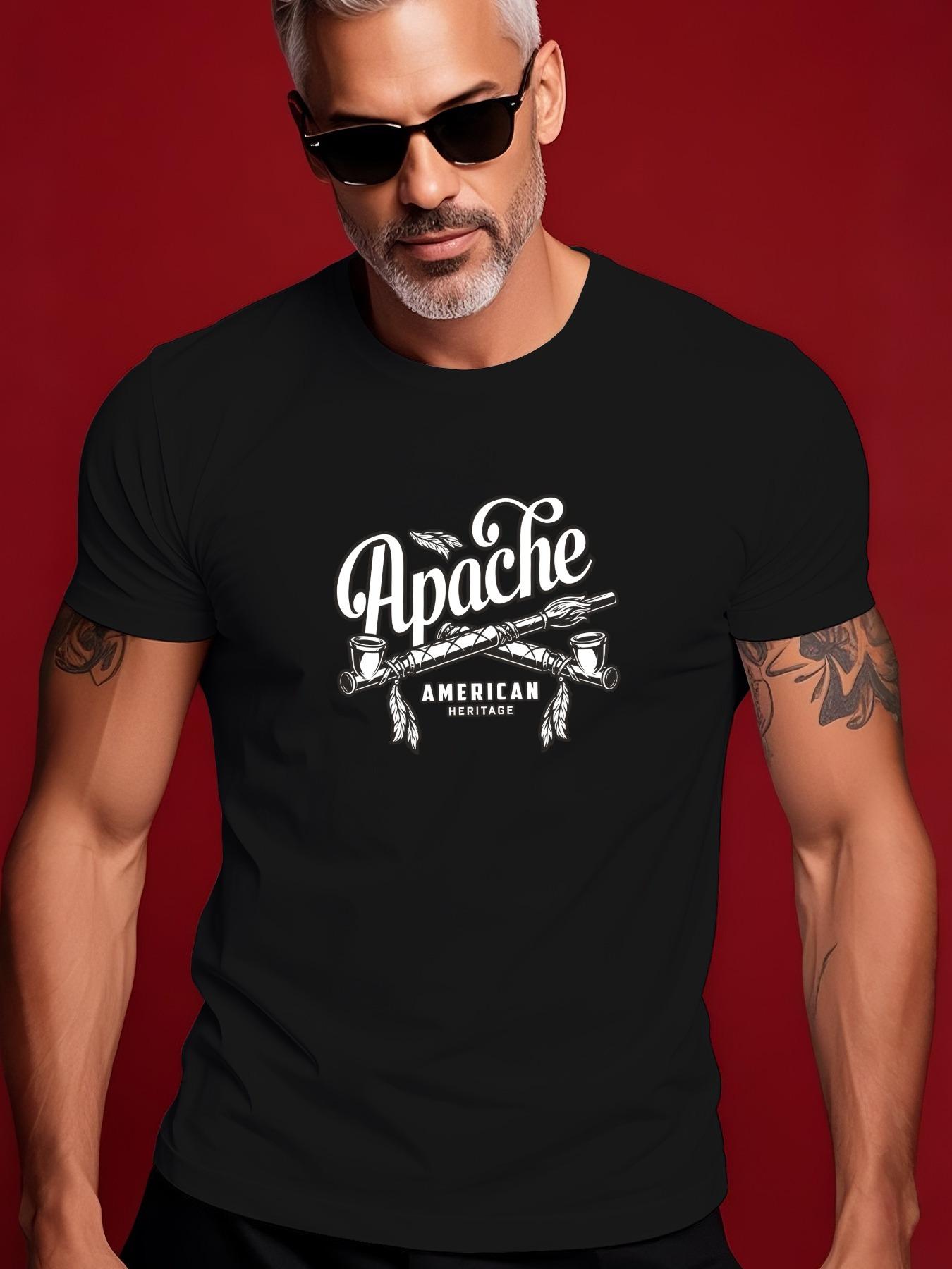 Apache American Graphic Print Casual Tshirt - Black Short... XXXXL