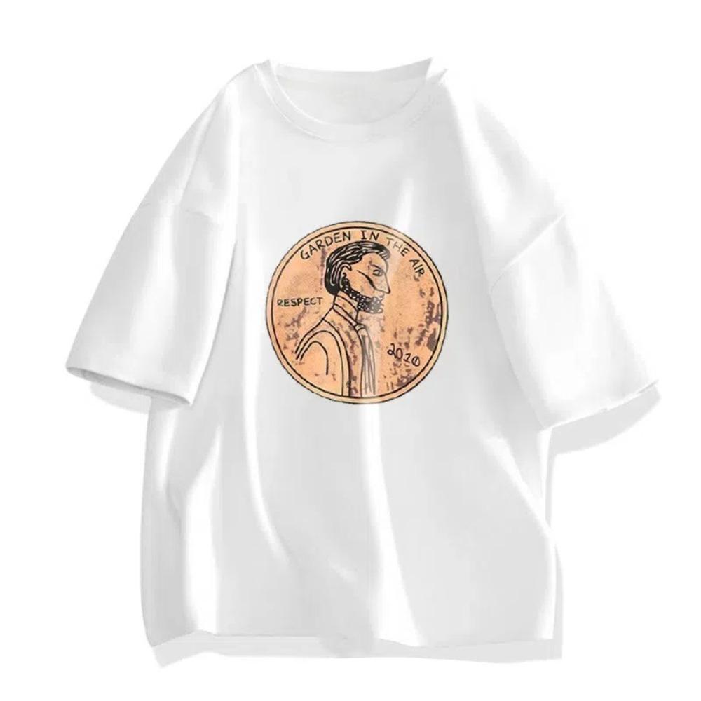 Short Sleeve Cotton T-shirt Cartoon Couple Clothing Tees Soft Plus Size Pullover Shirt  Travel L белый