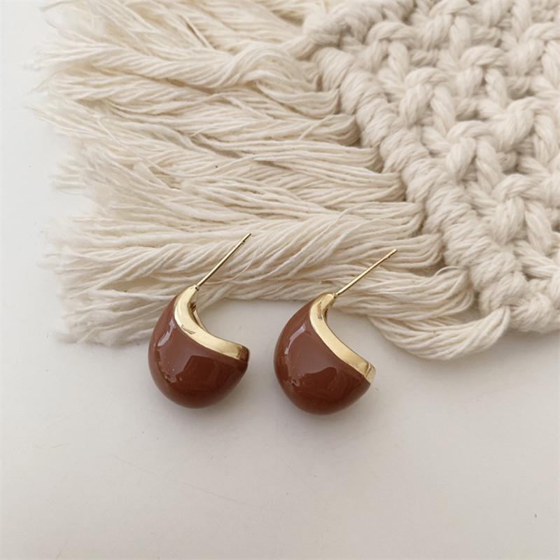 Maillard Caramel Brown Arc de Triomphe Enamel Earrings: Retro Drip Oil Round Hoop Earrings for Women