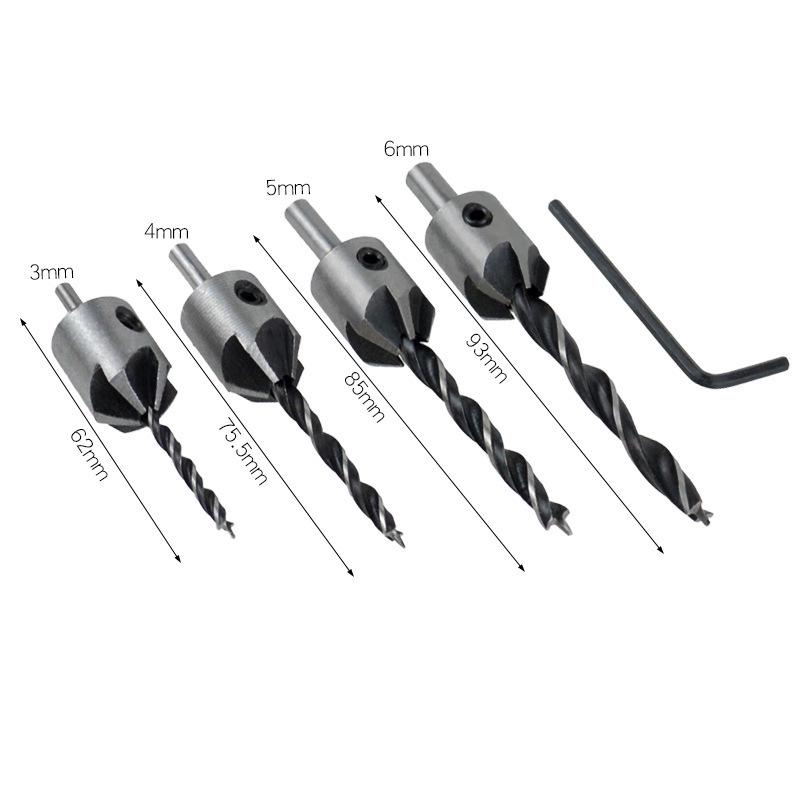 Woodworking Countersink Deburring Tool Set: 4PC & 7PC Five-Flute Countersunk Hole Opener Reamer Drill Bits.