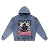 DTG print Knitted Denim Zip-Up Hoodie Japan Samurai Brother Print Zipper Hoodies  