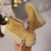 Fashion New 2025 Women Summer Boots Thick Bottom Round Toe Hollow Breathable Ankle Boots Fashion Short Botines Size35 42 Botas De Moda