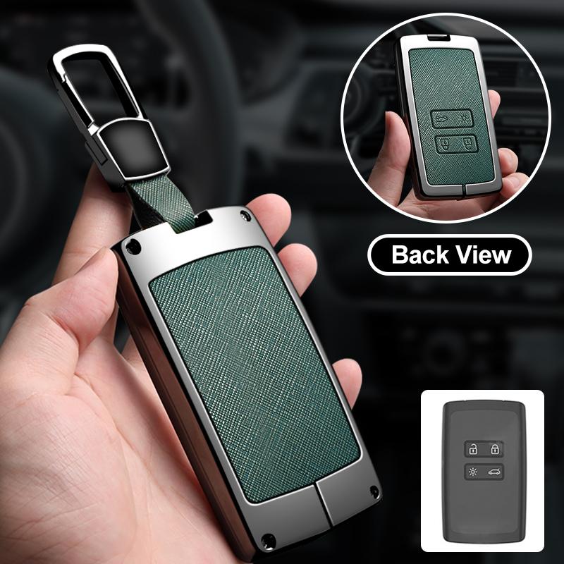 Zinc Alloy Leather Car Key Cover Fits Renault Sandero Koleos Captur Kadjar Megane Clio 5 Austral Logan Arkana Koleos Key Shell