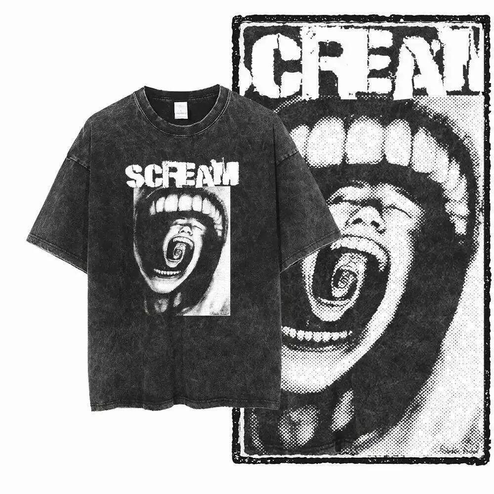 Heavyweight Washed T-shirt Men High Street Graphic Tee Vintage Distressed Acid Wash Cotton Top Oversized Hip Hop Streetwear G20