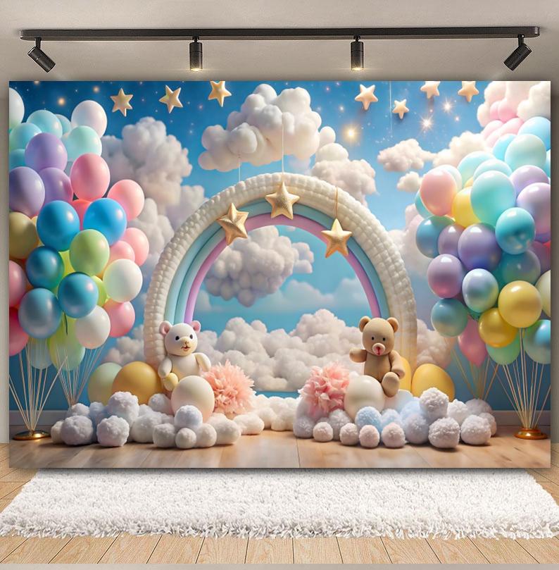 3D Balloons Rainbow Happy Birthday Photography Backdrop Colorful Girl Boy Birthday Party Baby Shower Decor Photozone Background