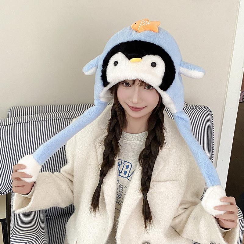 New winter Internet celebrity cartoon lamb thickened plush hat female warm pinch ears will move ear protection windshield