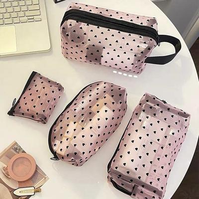 Schwarz/Rosa Netz-Kosmetiktasche Herz Transparent Damen Toilettenartikel-Aufbewahrungstasche Lippenstift-Organizer-Taschen