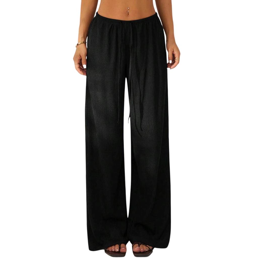Women Casual Loose Fit Drawstring Waist Elastic Waistband Wide Leg Pants Lightweight Comfortable Lounge Trousers