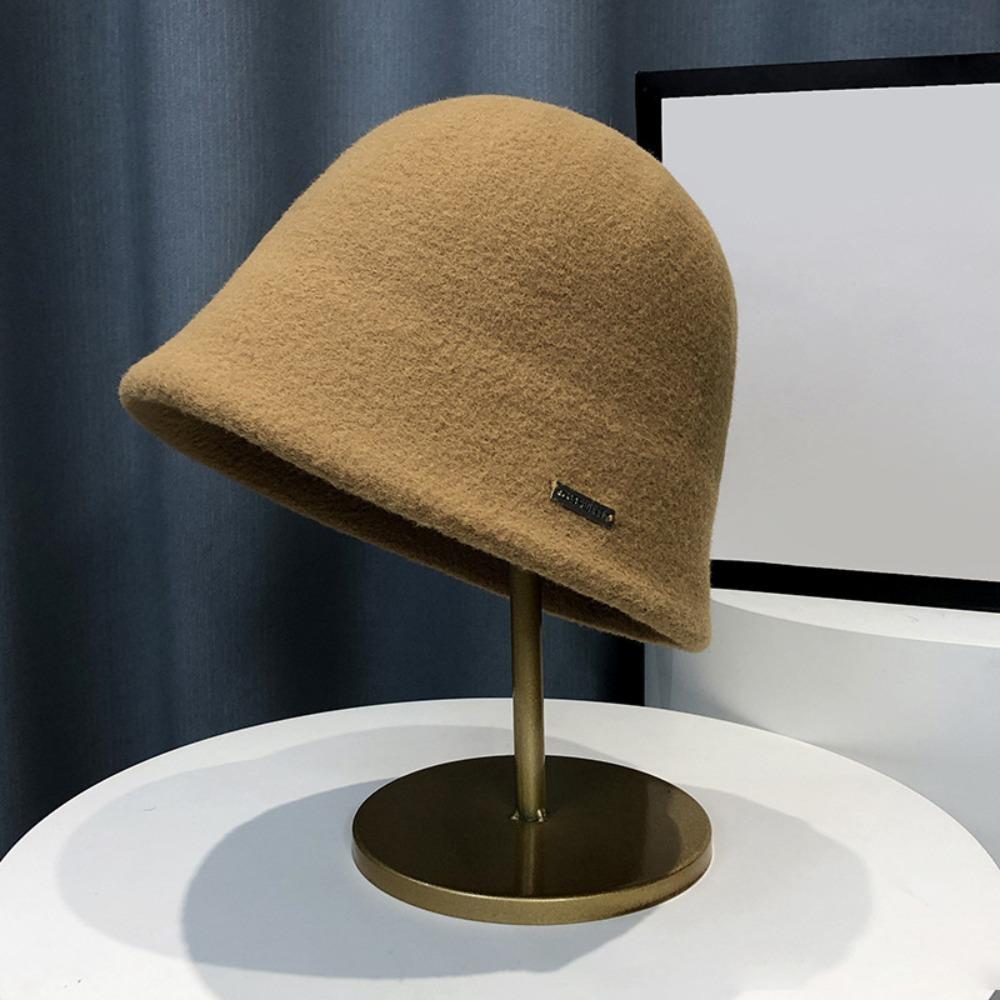 Solid Color Woolen Basin Hat Plush Bucket Hat Retro Fisherman Hat  Women