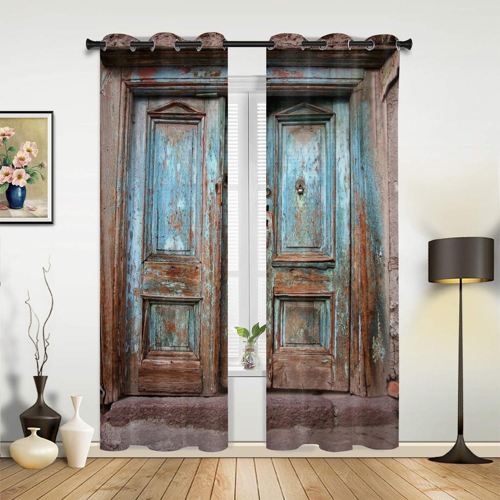 Holztür Retro Vorhänge für Schlafzimmer Wohnzimmer Vorhänge Küche Kinderzimmer Fenster Vorhang Moderne Heimdekoration