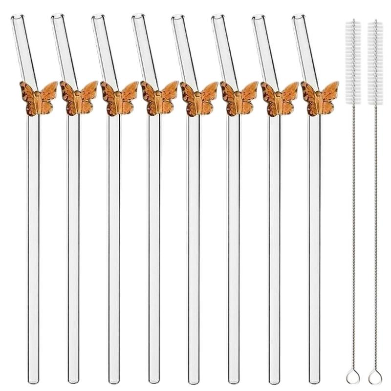 8Pcs Glass Smoothie Straw, Reusable Clear Drinking Straws for Smoothie Milkshakes Environmentally Friendly Drinkware Straw