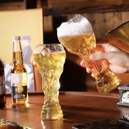 Yousheng 2Pcs Football Trophy Beer Mug, Clear Tall Glass, Football-Themed Beer Stein, Beer Drinking Glass for Game Day Parties BBQ Bar Home