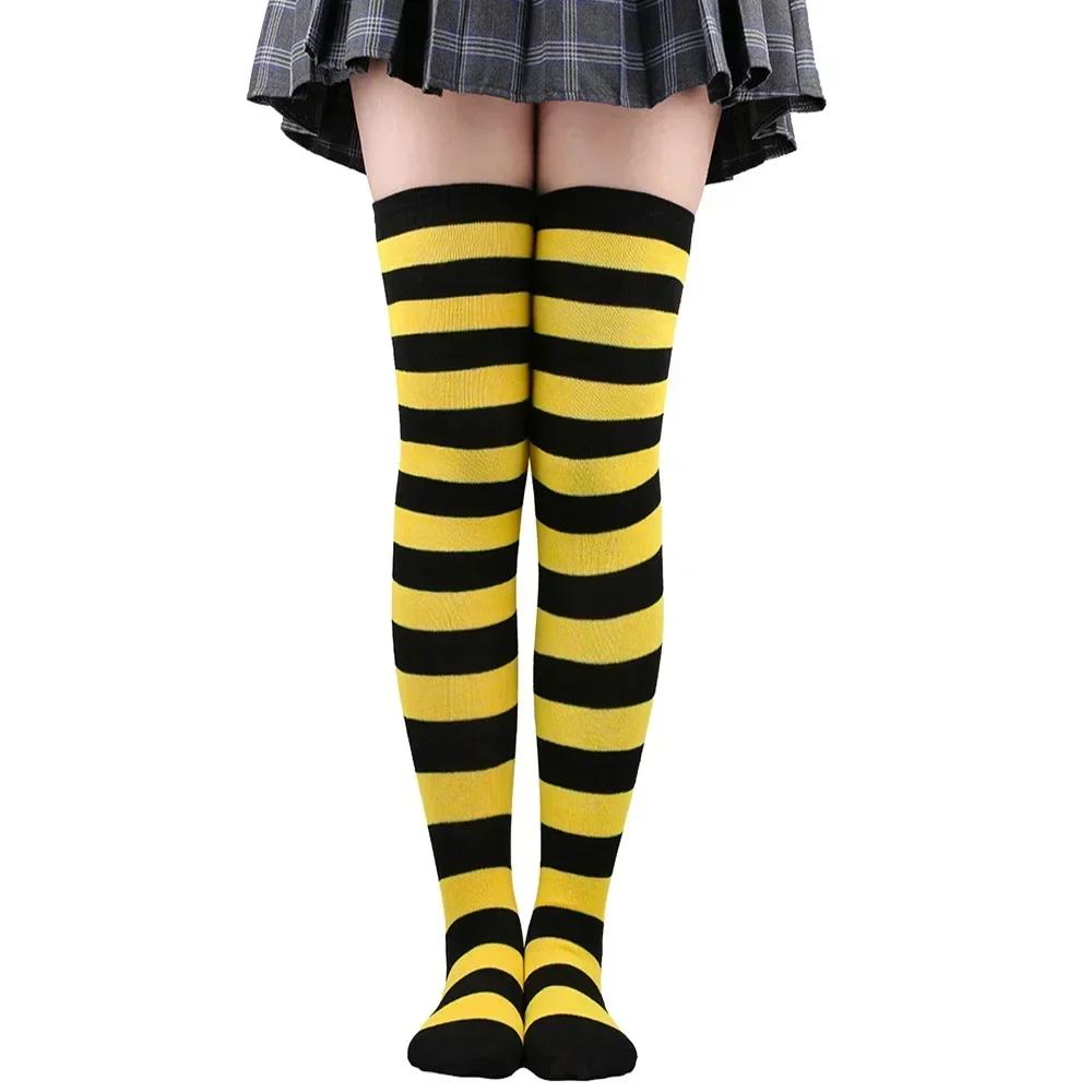 Long Socks Womens Over Above Knee Striped Thigh High Stockings Polka Dot Ladies Black White Pink Cosplay Lolita Harajuku Y2k