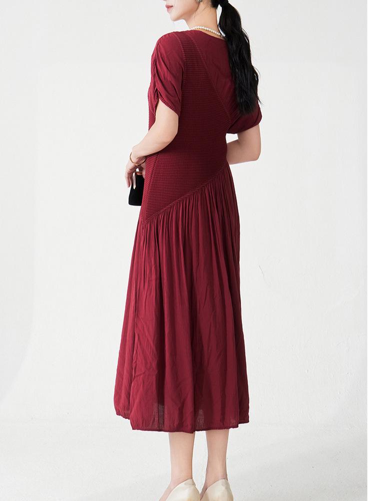 Elegant Summer Pleated Dress - Women's Mid-Length, High-End Design